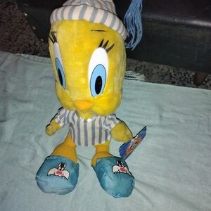Tweety Plush Stuffed Animal in Yellow with Blue Pajamas - Classic Cartoon Toy